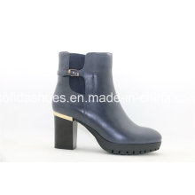 Moda High Chunky Heel Mulheres Botas de couro